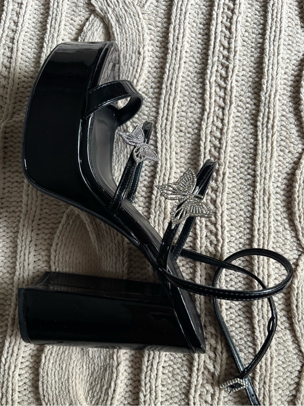 Black Platform Heels with Butterfly Details